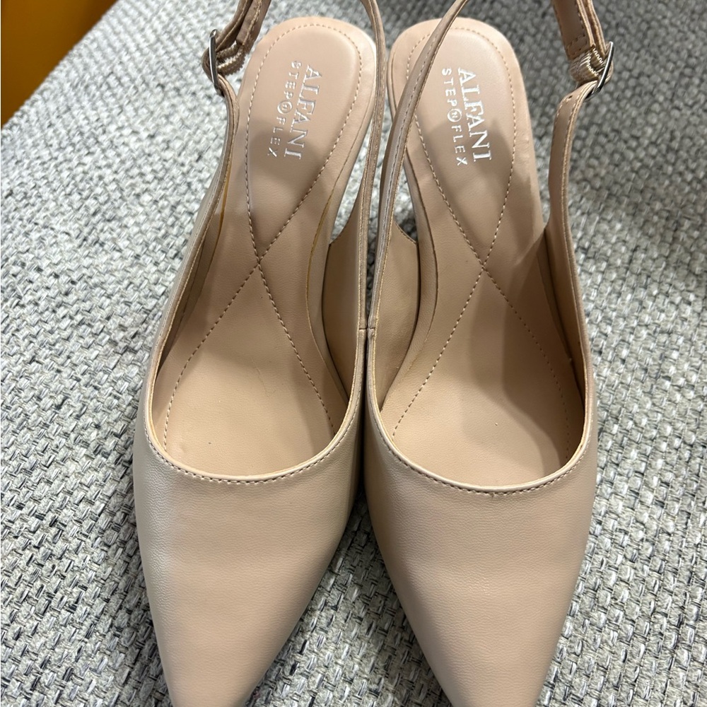Alfani Nude Pointed-Toe Slingback Heels